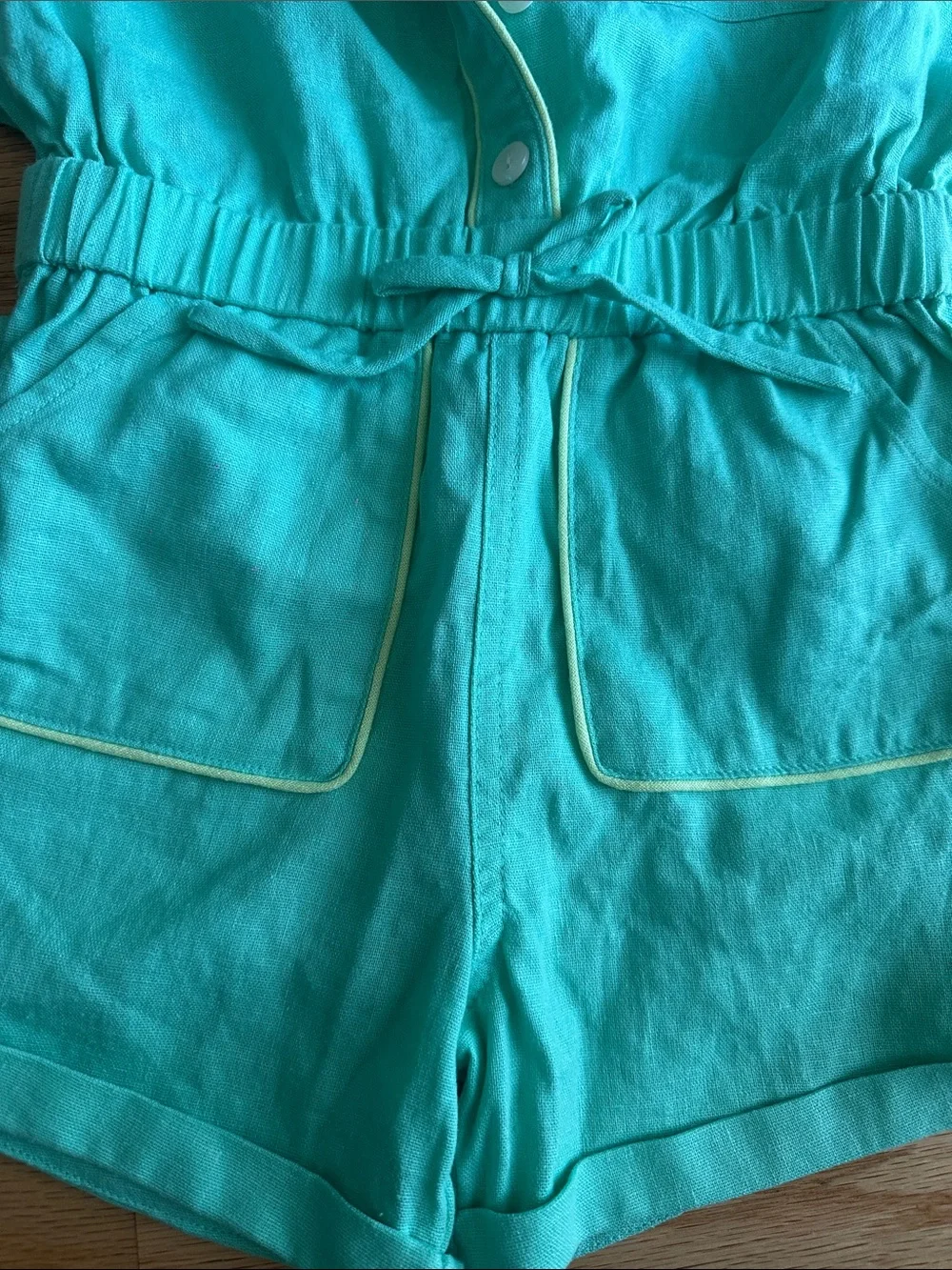 Old Navy Turquoise Short Sleeve Romper with Contrast Piping